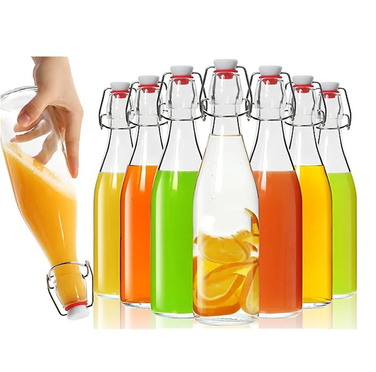 Wholesale 500ml 1000ml Empty Wine Glass Beer Bottles for Home Brewing Kombucha Water Beverages Soda Beer Juice Liquor Wine Glass Bottle with Swing Top Lids