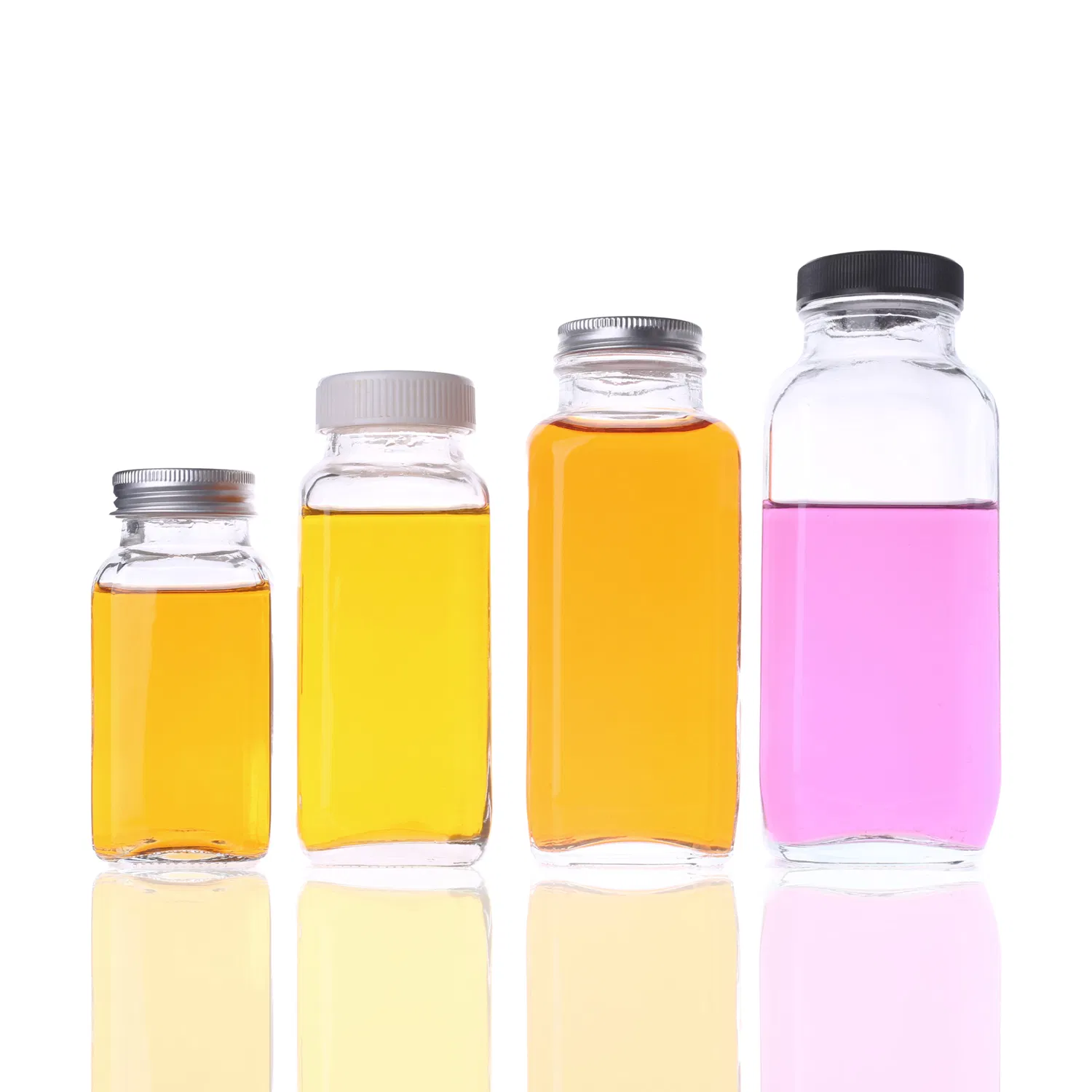 Square Empty Milk Fruit Juice Drink Glass Bottles Screen Printing Beverage Bottle