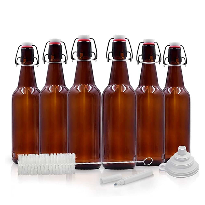 500ml 16oz Empty Long Neck Round Amber Glass Swing Top Beer Bottles with Flip Top