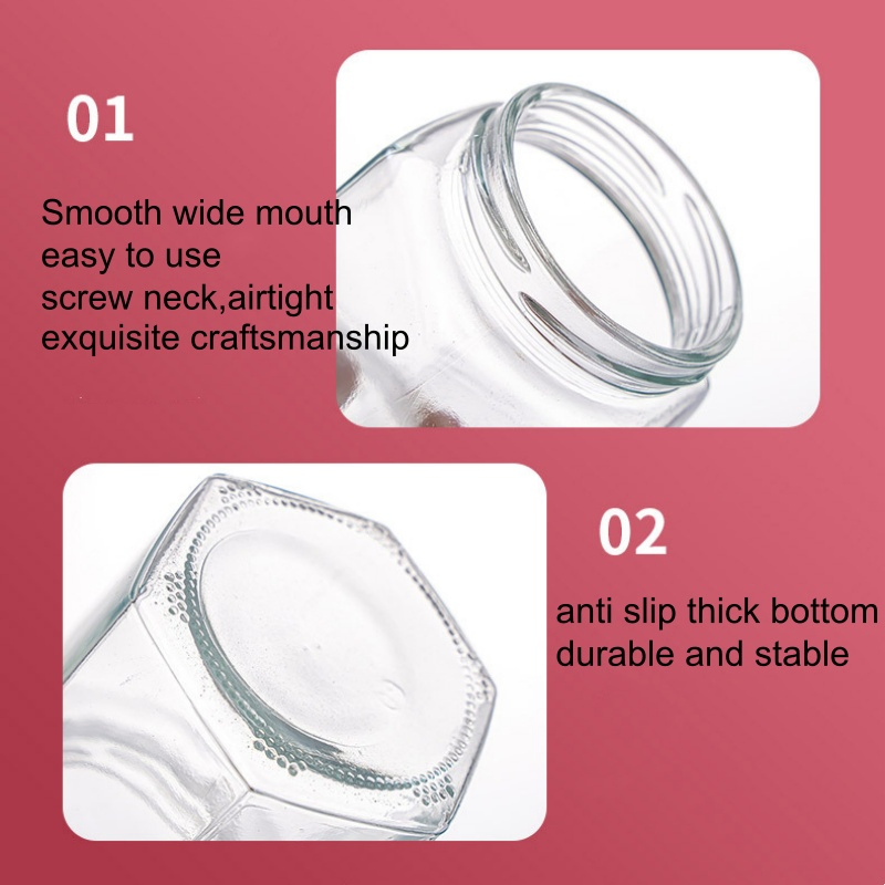 Wholesale Different Size Honey Storage Jar Hexagonal Glass Jars with Metal Lids