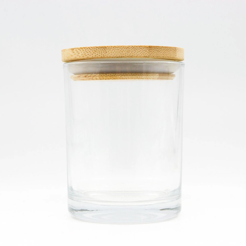 Glass Candle Jar Home Use Round Shape Candle Glass Jar with Bamboo Lid