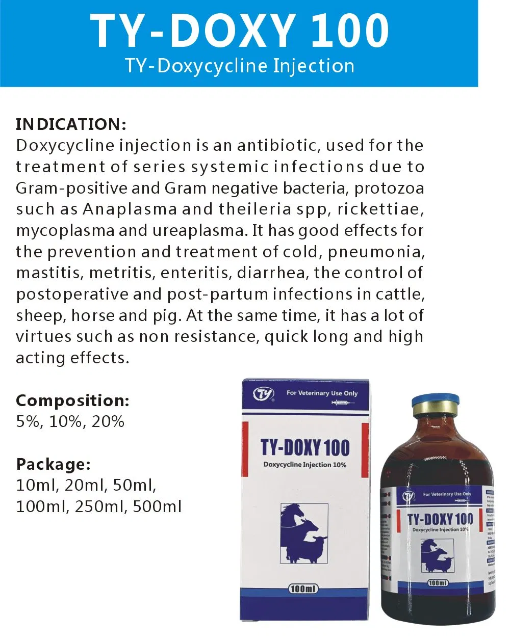 Oxytetracycline La Injection 20% with GMP Fpr Animals