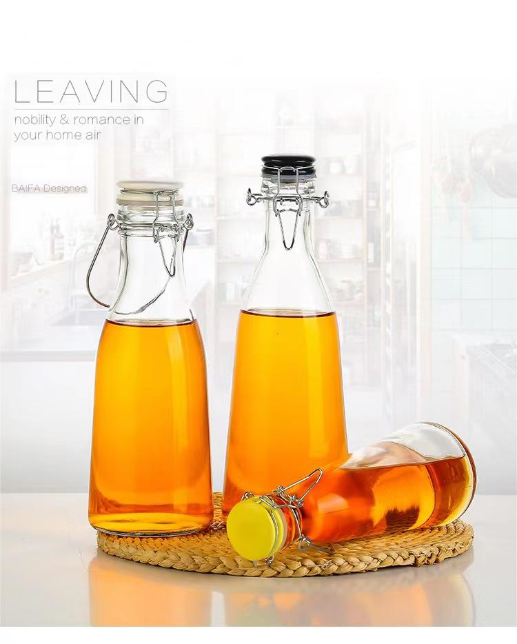 Wholesale Big Size Transparent 500ml 1000ml Juice Drinking Glass Bottle Milk Bottle with Swing Top Ceramic Clasp