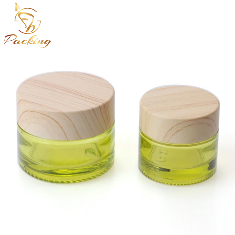 10g 15g 30g 50g OEM Colored Cosmetic Jar Glass Jar with Bamboo Lid