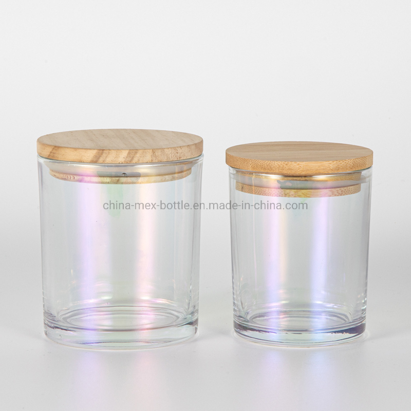 200ml 300ml Luxury Color Glass Candle Jar with Bamboo Wood Lid