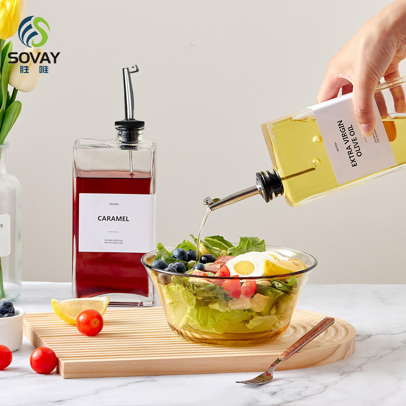 Clear Square Glass Syrup Dispenser Bottles 350ml 500ml Easy Pour Spout Plastic Cap Free Empty for Olive Oil Syrup