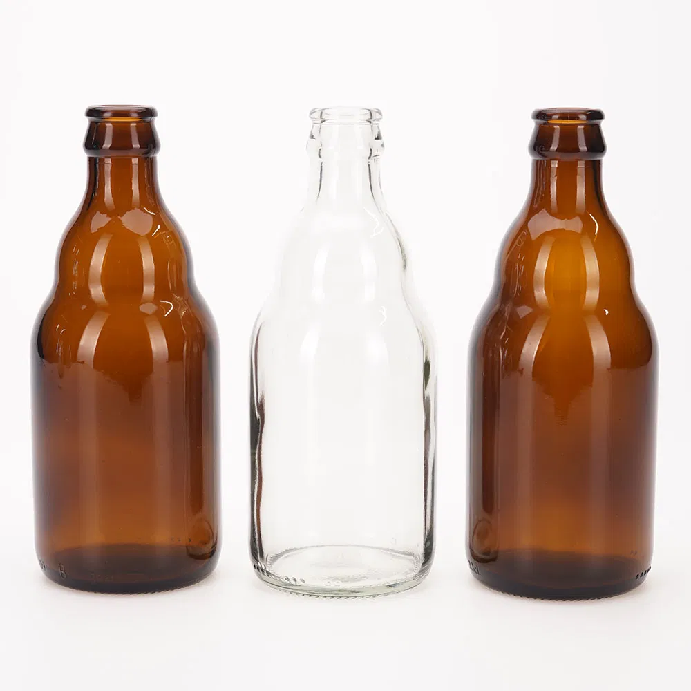 330ml Amber, Flint, Emerald Green Beer Glass Bottle with Crown Cap Wholesale Normal Shape and Ordinary Design Customized Logo