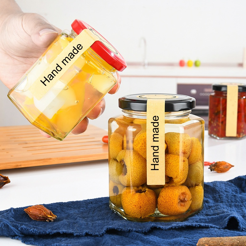 Wholesale Different Size Honey Storage Jar Hexagonal Glass Jars with Metal Lids