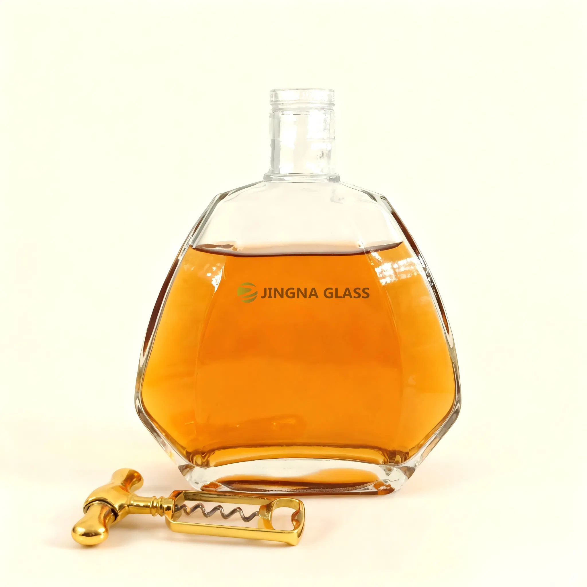 Premium Custom Printed Logo 700ml Glass Tequila Bottles Spirits Packaging with Brushed Gold Aluminum Cap for Vodka Gin Brandy