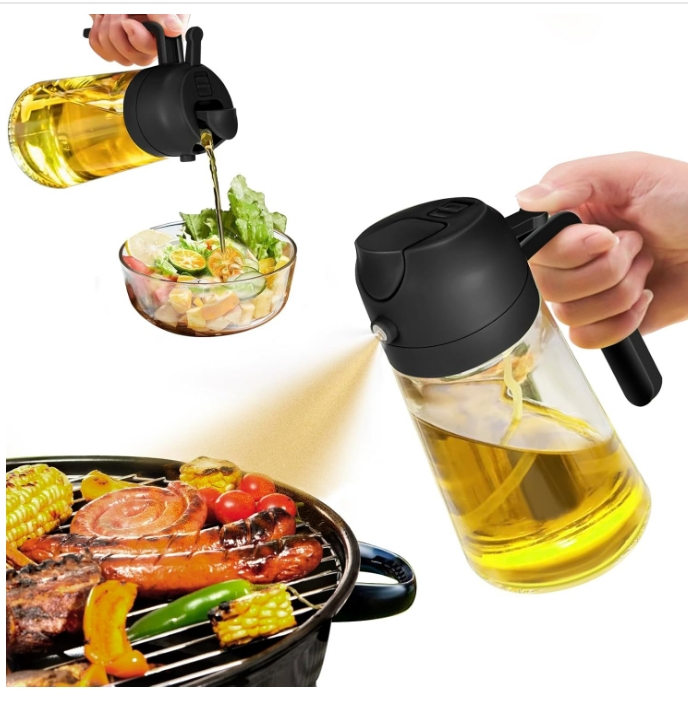Oil Sprayer for Cooking, 2 in 1 Olive Oil Dispenser Bottle for Kitchen, 16oz/470ml Premium Glass Oil Bottle, Food-Grade Oil Mister for Air Fryer, Sala