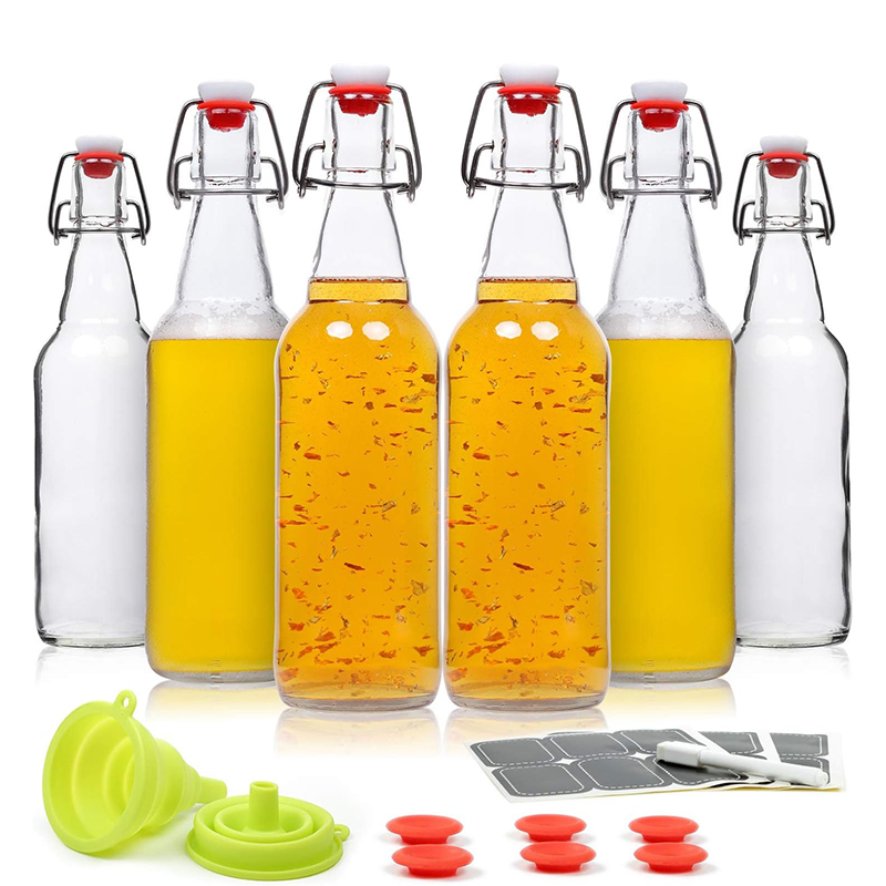 Wholesale Swing Top Bottle 330ml 500ml 750ml Empty Clear Glass Drinking Beverage Kombucha Bottle Amber Swing Top Beer Bottle