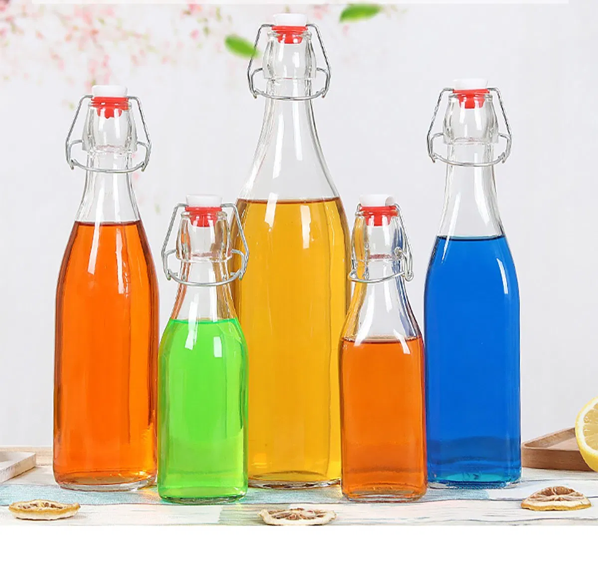 60ml 125ml 250ml 350ml 500ml 750ml 1L 1000ml Clear Flint Empty Swing Top Round Drink Beverage Container Sealing Buckle Glass Bottle for Kombucha Fruit Juice