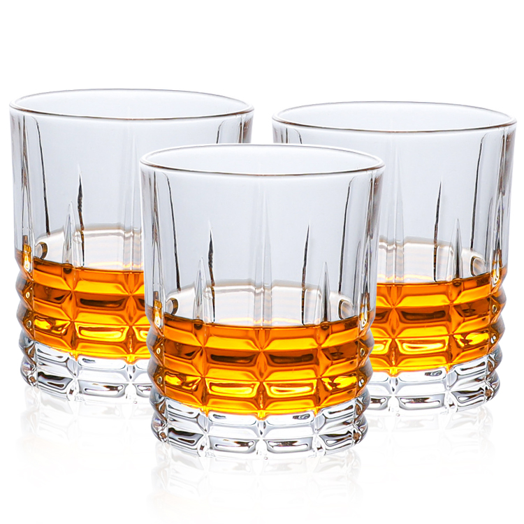 Free Sample Hand Blown Lead Free Crystal Glass Embossed Cross Striped Glassware Whisky Glass for Home Bar Party