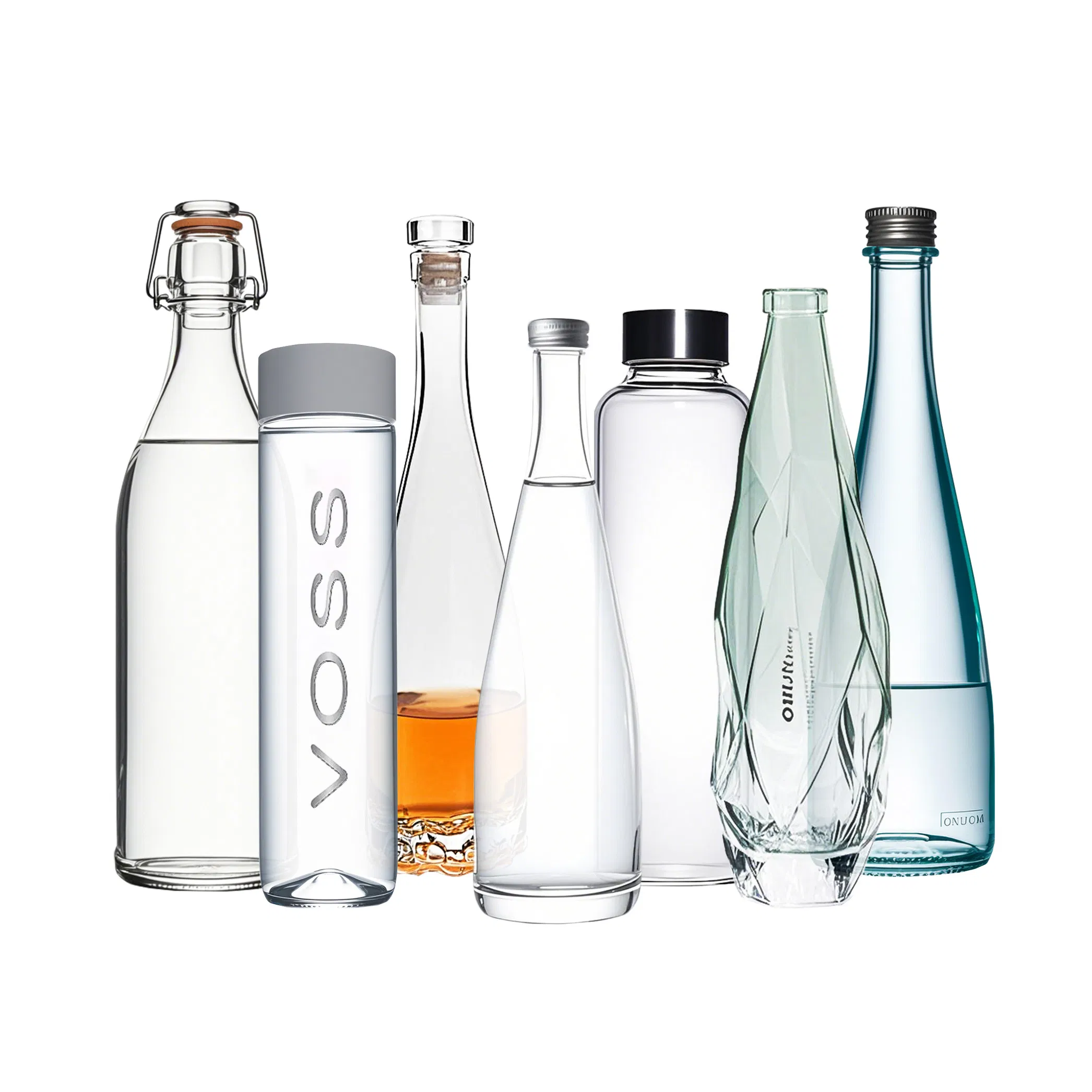 Wholesale 330ml 500ml 750 Ml 1L Luxury Water Glass Bottle Feast Wedding Juice Beverage Sparkling Soda Mineral Water Glass Bottle with Cork or Screw Cap