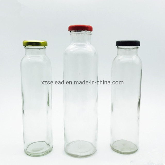 Wholesale Round Clear Cold Brew Tea Juice Coffee Glass Bottle for Liquor Beverage with Tin Cover