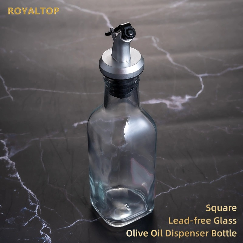 Wholesale Small Olive Oil Packaging Square Glass Kitchen Cooking Oil Dispenser Bottles with Silver Lid