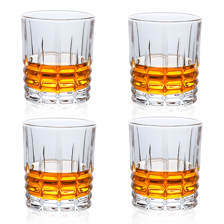 Free Sample Hand Blown Lead Free Crystal Glass Embossed Cross Striped Glassware Whisky Glass for Home Bar Party
