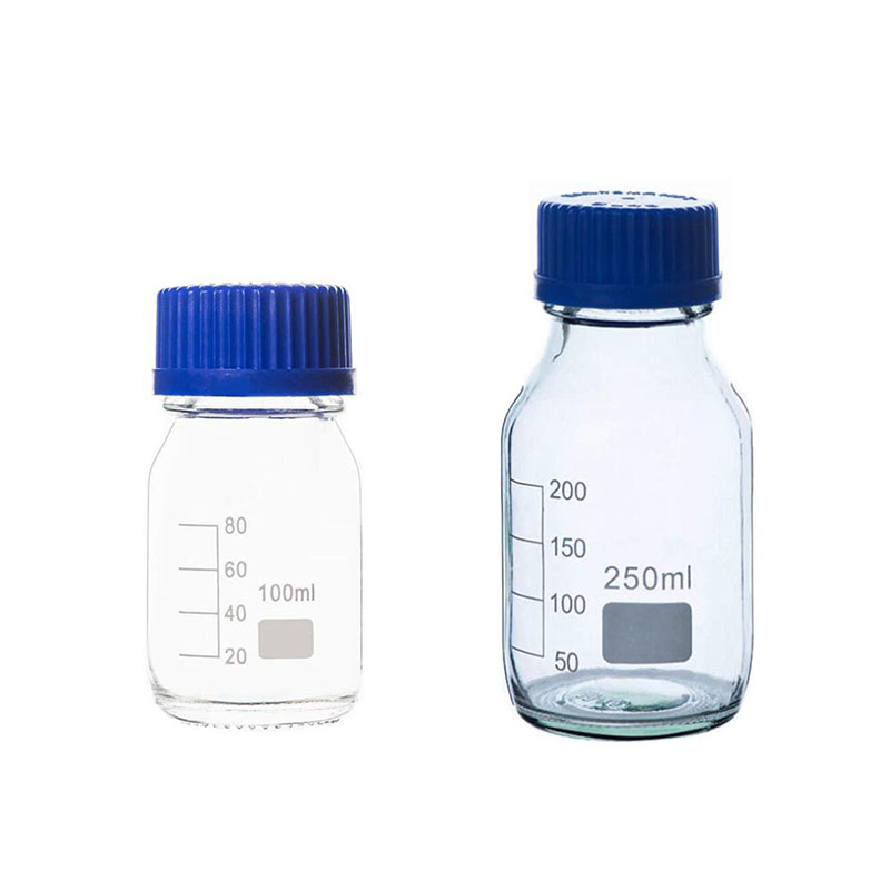 High Quality Clear Borosilicate Glass Blue Screw Lid Laboratory Reagent Bottle