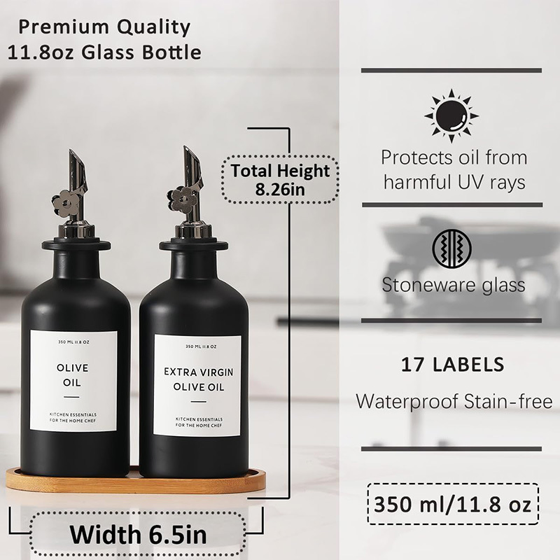 Matte Black 12 Oz 350ml High Quality Condiments Soy Sauce Vinegar Dispenser Oil Glass Bottles with Sprout