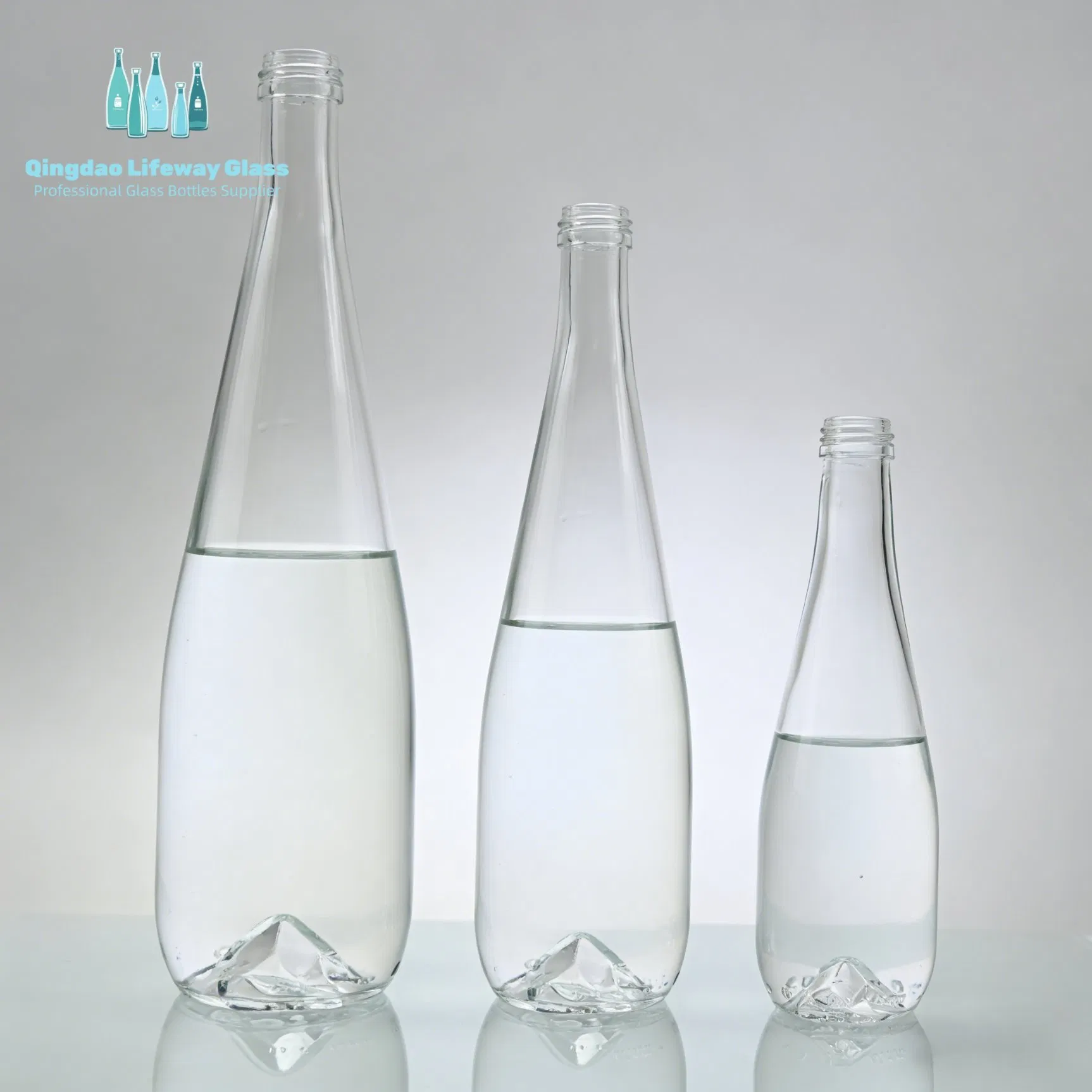 250ml 330ml 500ml 750ml Clear Frosted Glass Spring Water Bottles with Lid for Soda Sparking Water Beverage Juice Packaging with Customzied Logo with Label