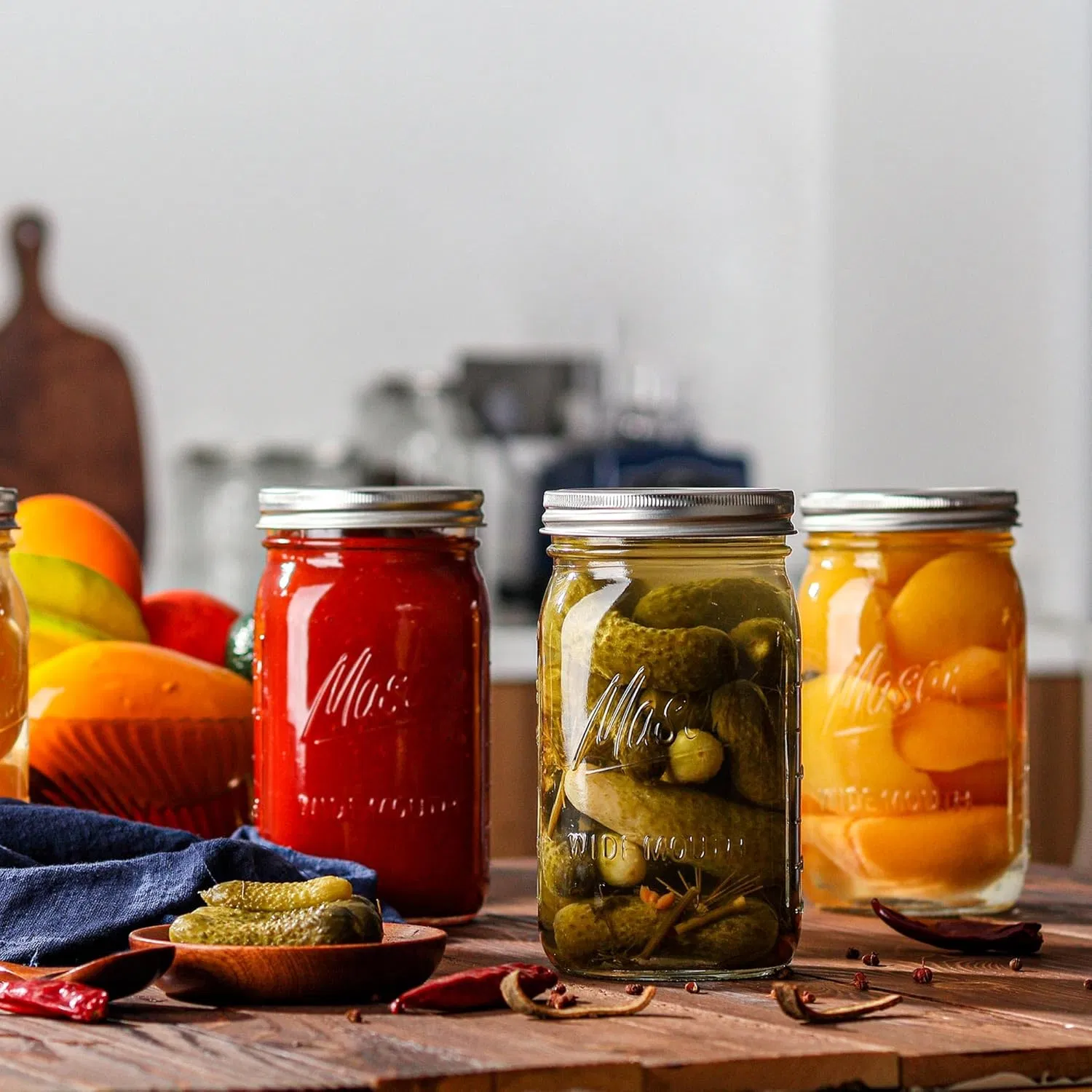 Wide Mouth Mason Jar with Airtight Lids and Bands 16oz Glass Container Jar for Canning Drinking Food Storage Spice Jars DIY