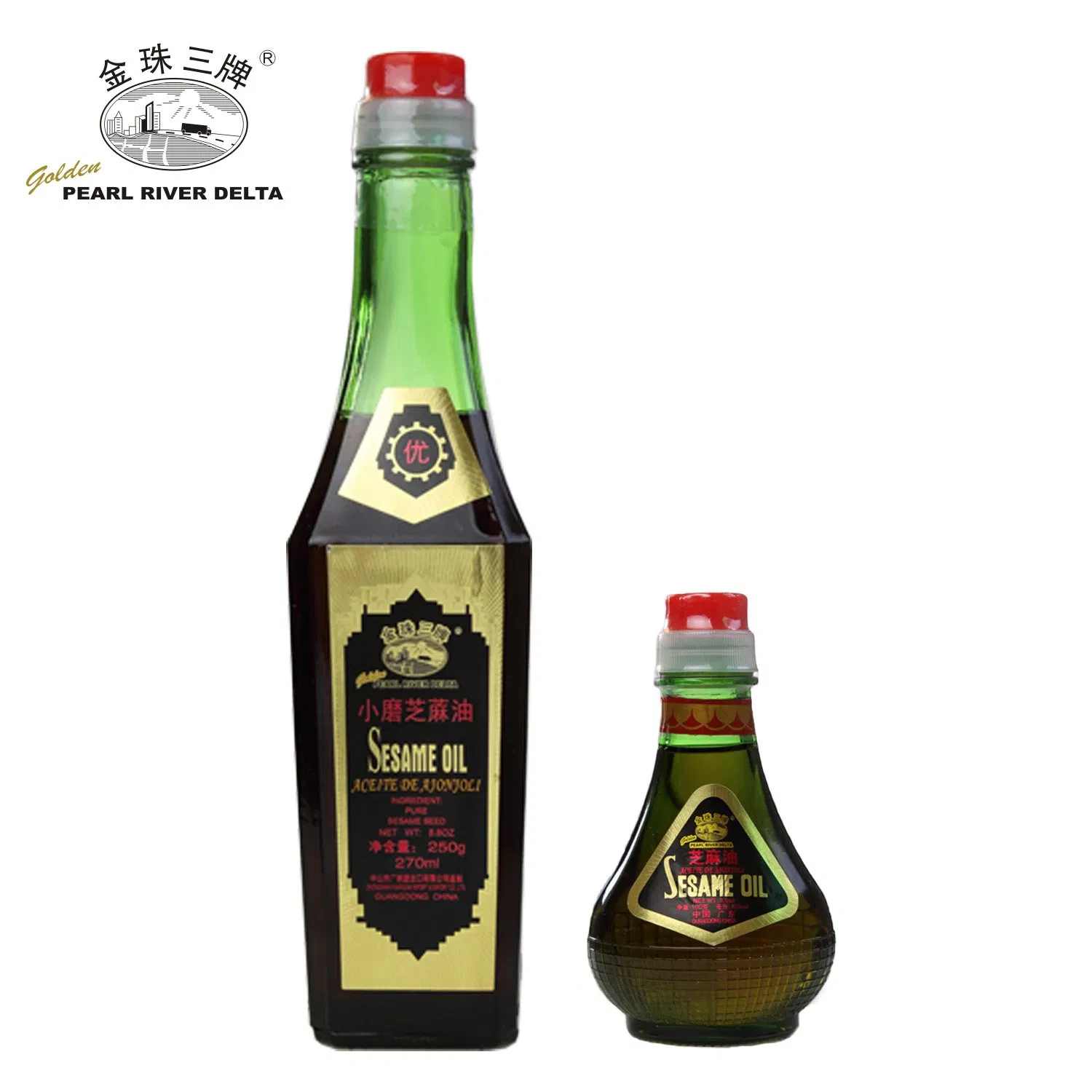 Traditional Sesame Oil/Edible Plant Oil 270ml in Square Green Color Glass Bottle for Peru Market