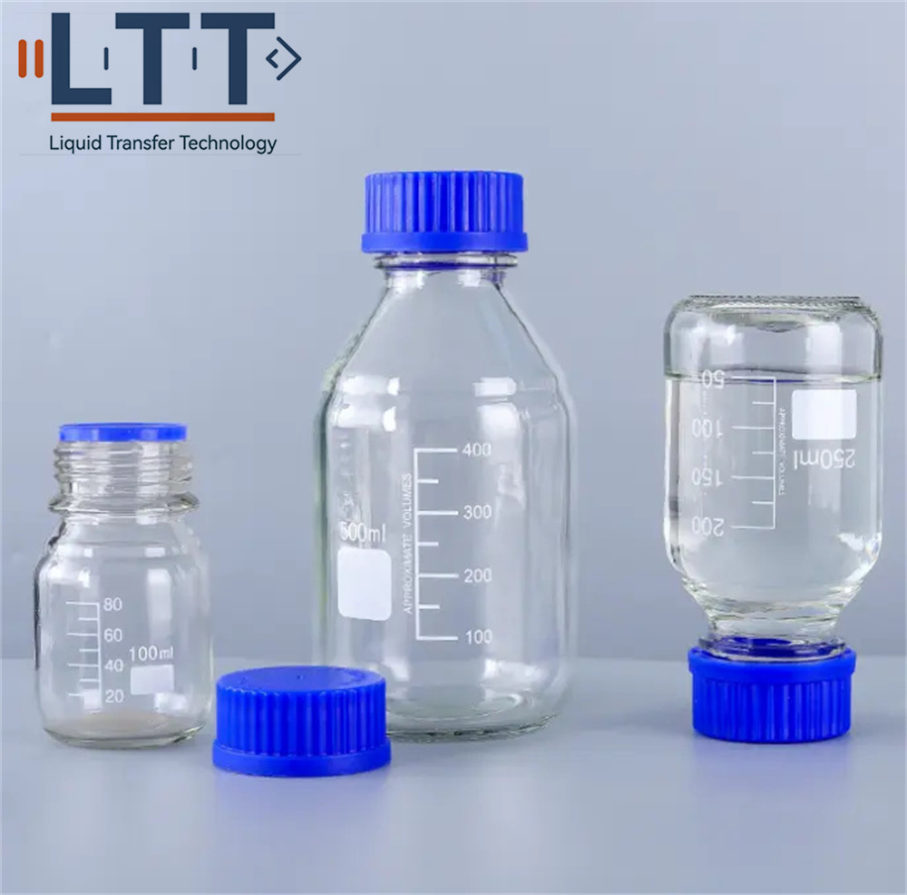 Chemical Glassware Glass Clear Square Reagent Bottle with Blue Screw Cap 250ml 500ml 1000ml