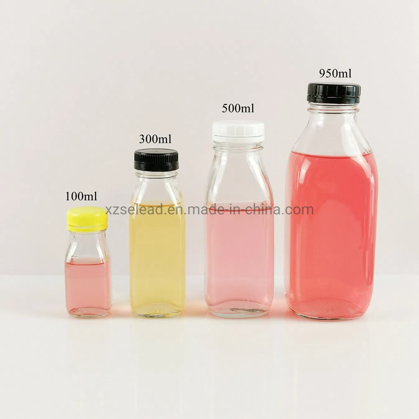 Clear French Square Juice Glass Bottles 16oz 100ml 300ml 32oz 250ml 12oz Glass Bottles for Juicing Smoothies Water Milk with Lids