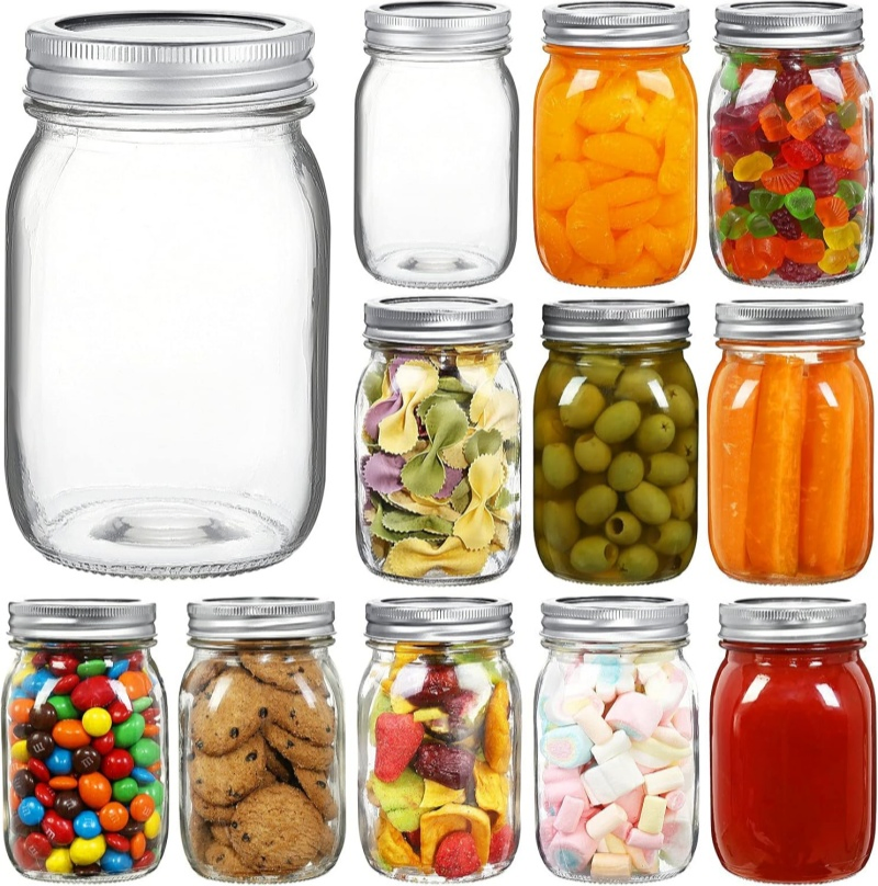 Wide Mouth Mason Jar with Airtight Lids and Bands 16oz Glass Container Jar for Canning Drinking Food Storage Spice Jars DIY