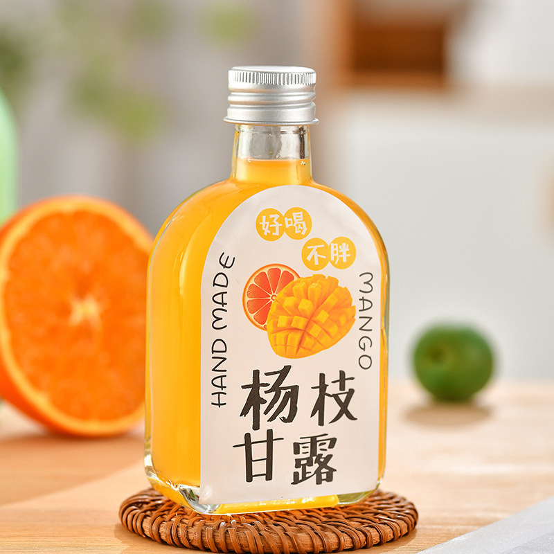 250ml Small Flat Glass Bottles for Wine, Juice, Cold Brew Tea, Milk Tea, and Coffee Concentrate Dispensing.