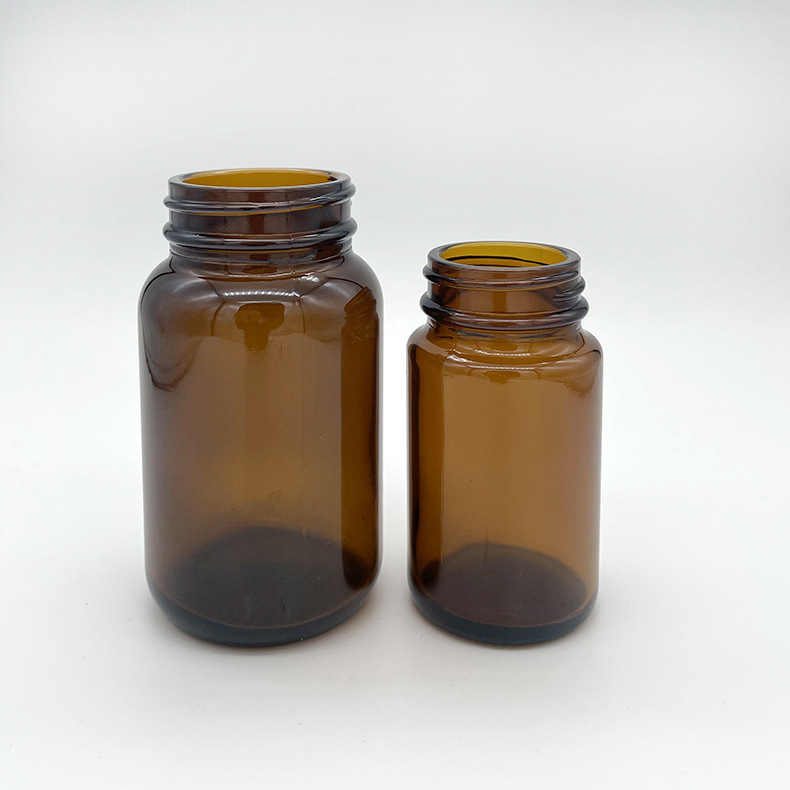 Empty Round High Quality Amber Blue Green Glass Medicine Pill Capsules Bottle with Screw Cap