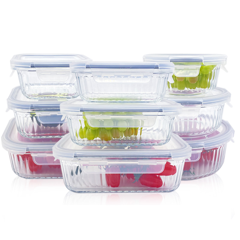 Borosilicate Glass Storage with Stripes, PP One - Piece Ear Buckle Lid, Oven Safe, Perfect for Catering Services &amp; Buffets