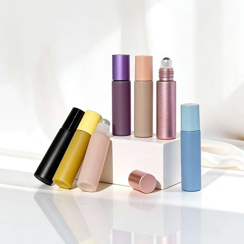 Colored Empth 10ml 30ml 50ml Cylinder Roll Ball Cosmetic Oil Perfume Glass Bottle