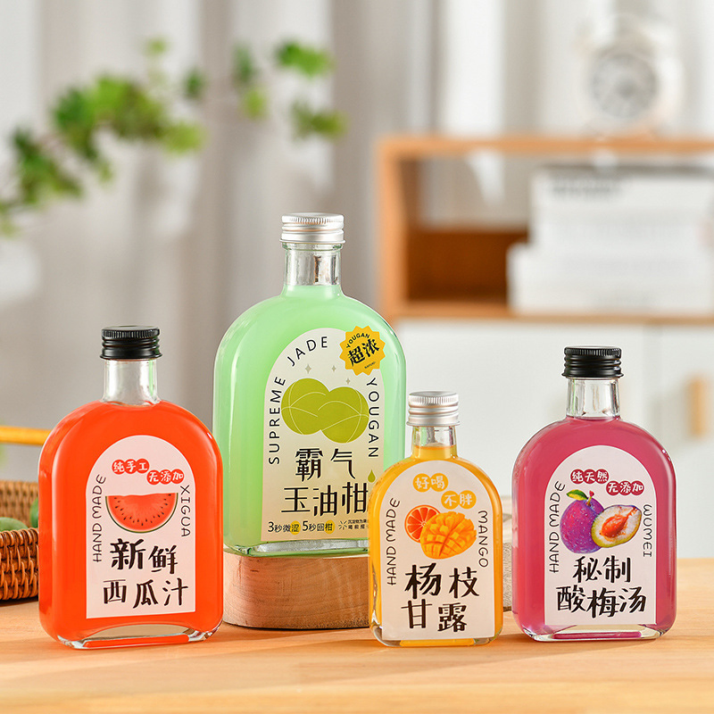 250ml Small Flat Glass Bottles for Wine, Juice, Cold Brew Tea, Milk Tea, and Coffee Concentrate Dispensing.