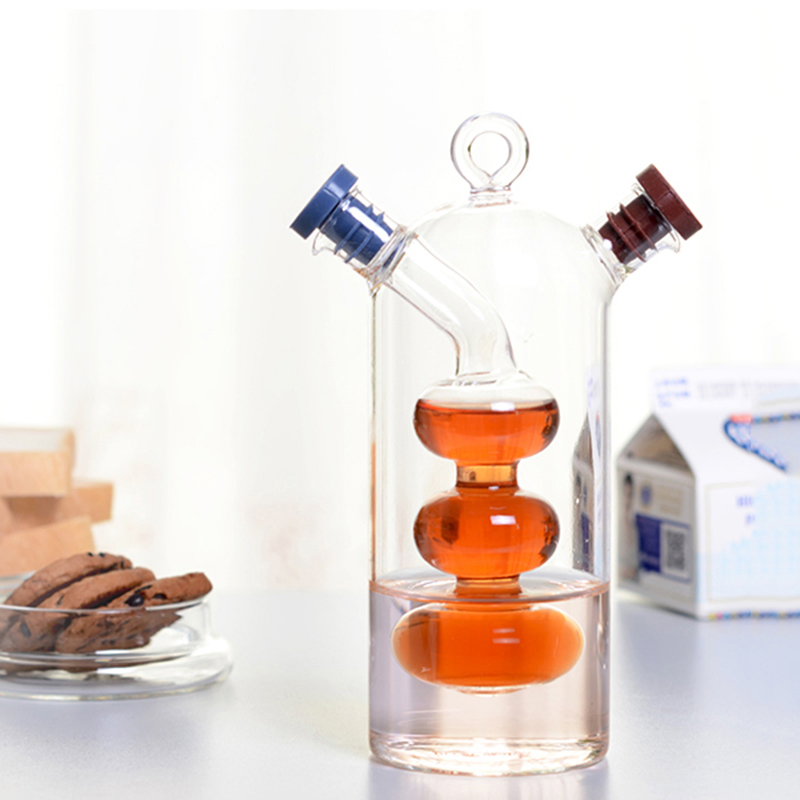 Crystal Handmade Borosilicate Glass Olive Oil Bottles Glass with Silicone Wooden Caps