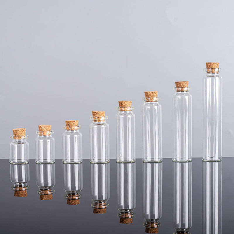 Wholesale Mini Wishing Bottle 5ml 10ml 15ml 20ml 25ml Glass Vials Custom Logo Clear Glass Match Storage Jar with Cork Stopper