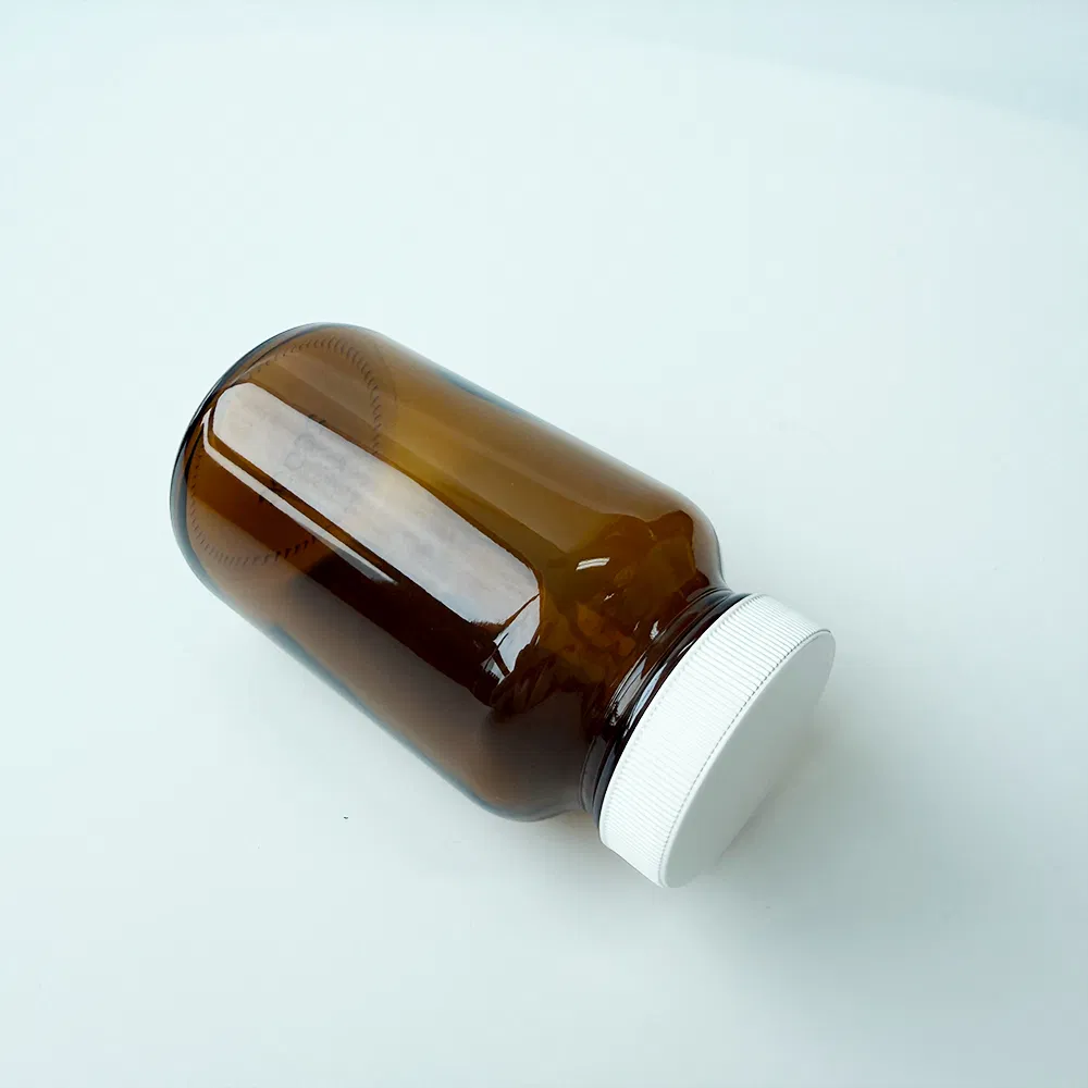 Multi Capacity Wide Mouth Amber Packer Glass Capsule Jar Bottle for Medical Pills