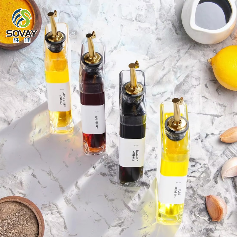 Clear Square Glass Syrup Dispenser Bottles 350ml 500ml Easy Pour Spout Plastic Cap Free Empty for Olive Oil Syrup