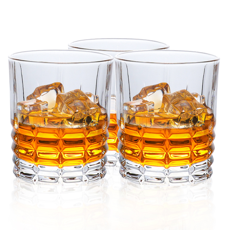 Free Sample Hand Blown Lead Free Crystal Glass Embossed Cross Striped Glassware Whisky Glass for Home Bar Party