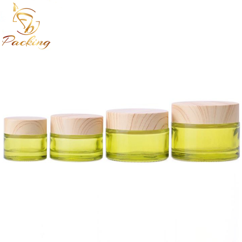 10g 15g 30g 50g OEM Colored Cosmetic Jar Glass Jar with Bamboo Lid