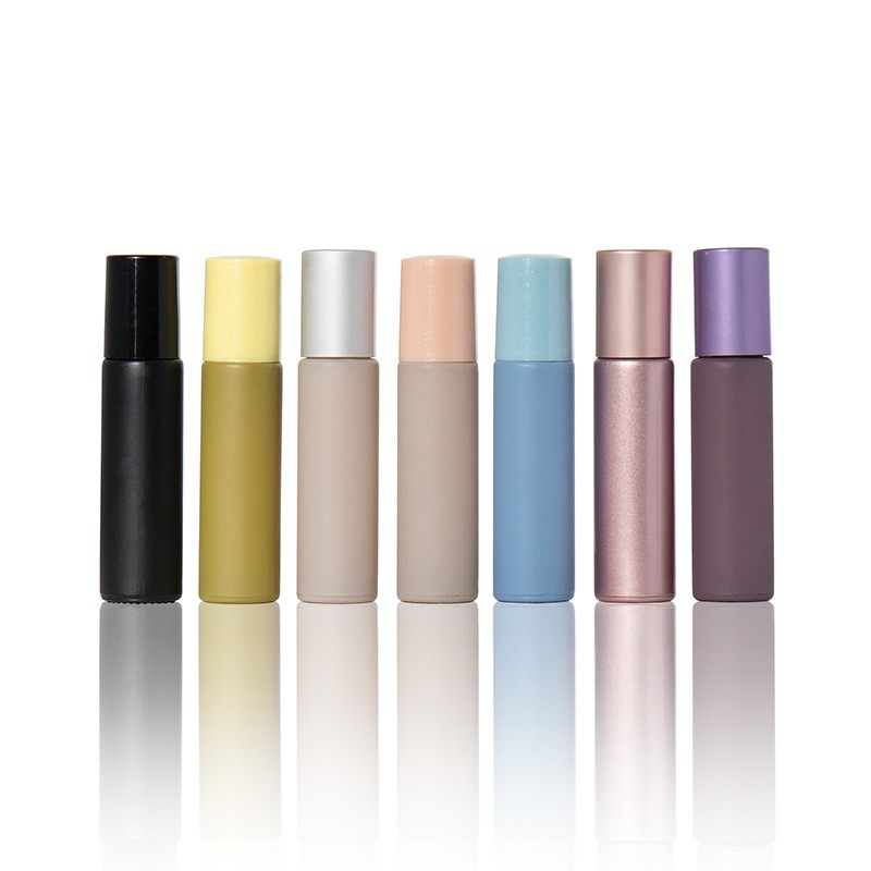 Colored Empth 10ml 30ml 50ml Cylinder Roll Ball Cosmetic Oil Perfume Glass Bottle