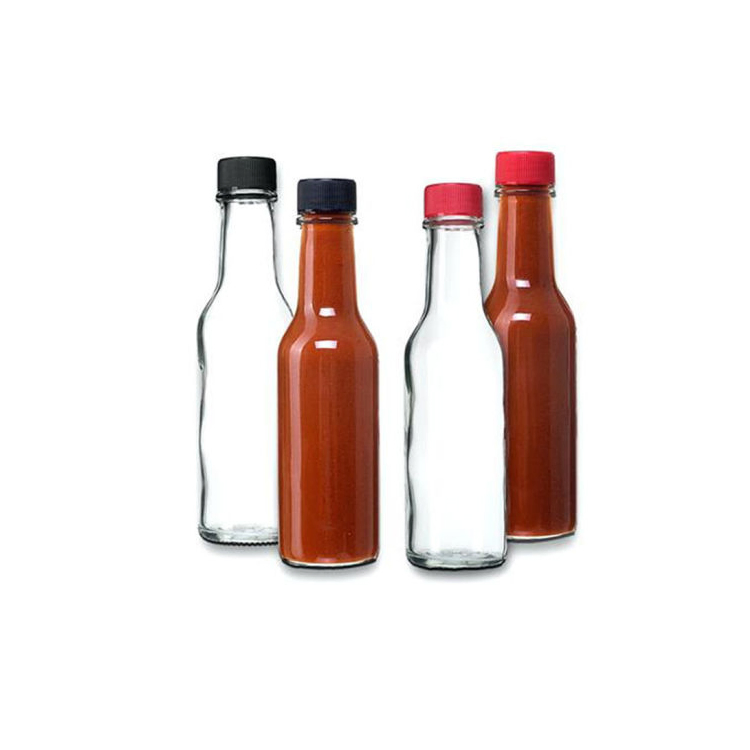 Clear 150ml 250ml Glass Bottle Tomato Sauce Kitchup Hot Sauce Bottle with Black Screw Lid