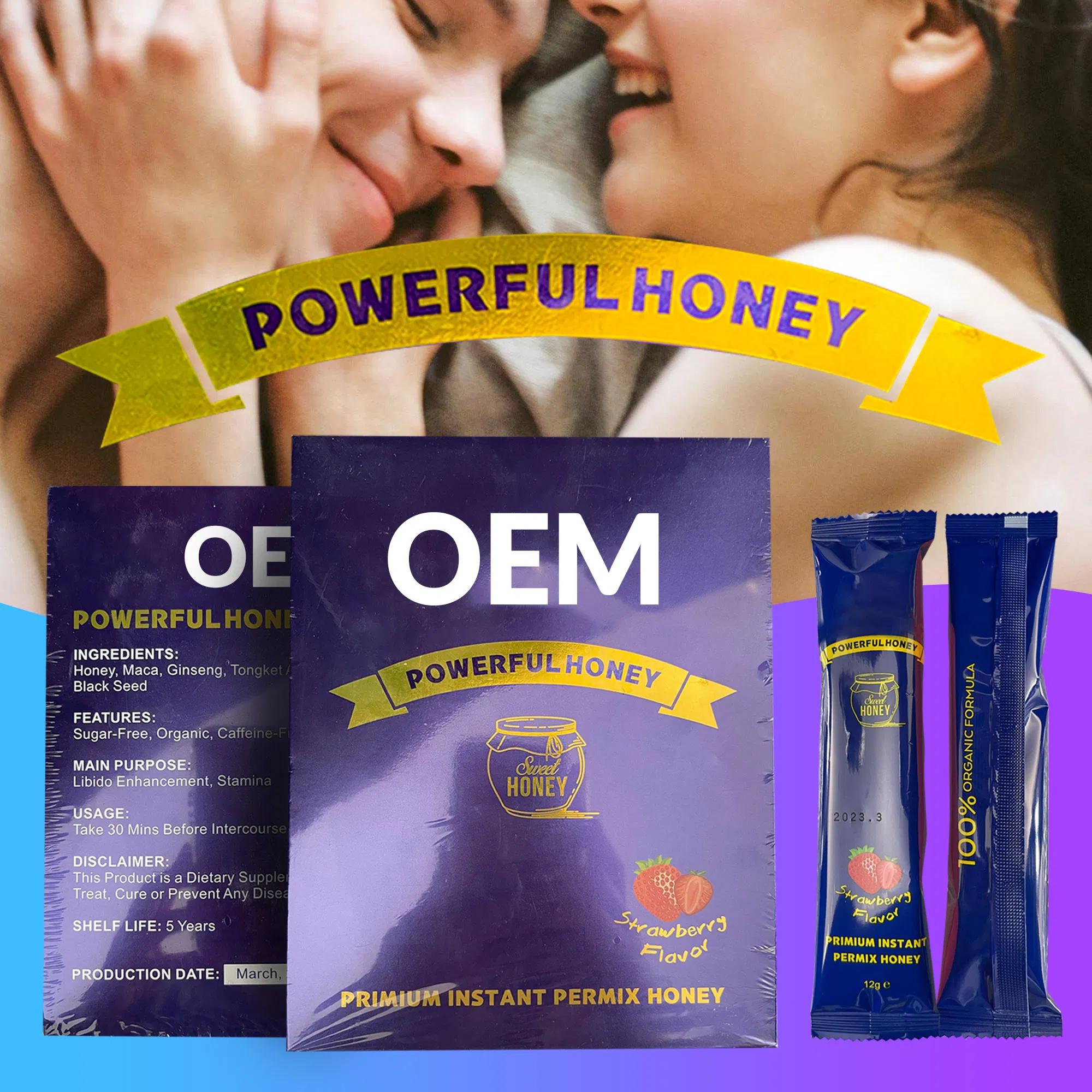 OEM Strawberry Flavor Herbal Royal Jelly Maca Honey for Men Healthcare