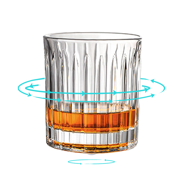 Free Sample Wholesale Custom Crystal Embossed Creative Whiskey Wine Glass Tumbler Vertical Striped Whisky Rotating Glass