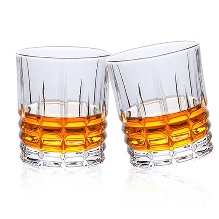 Free Sample Hand Blown Lead Free Crystal Glass Embossed Cross Striped Glassware Whisky Glass for Home Bar Party