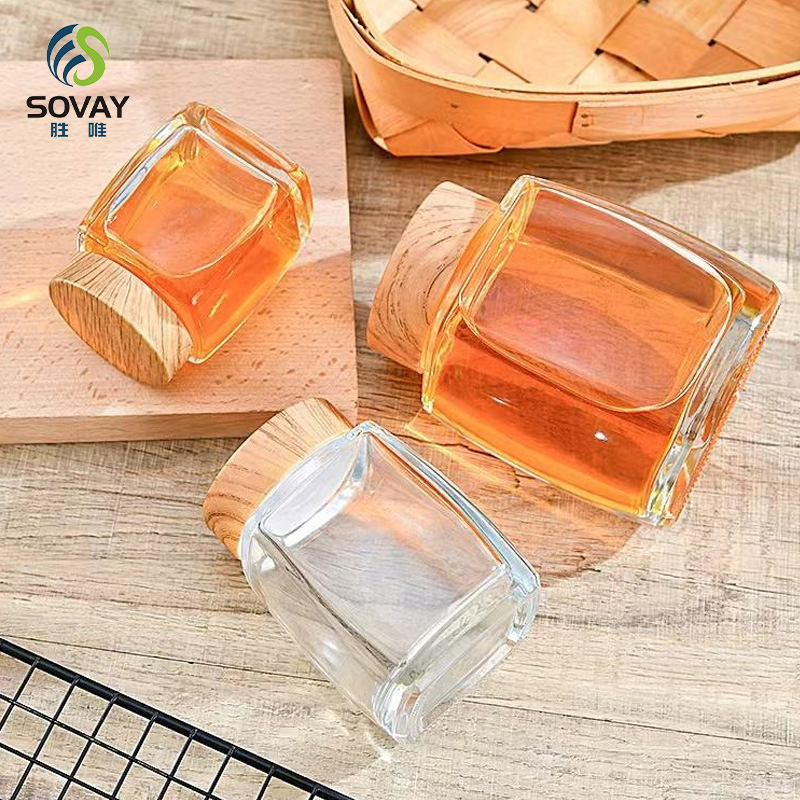 50ml 100ml 180ml 280ml 360ml 500ml 750ml Small Square Glass Jam Honey Jars with Lid Glass Storage Pickles Jar for Food