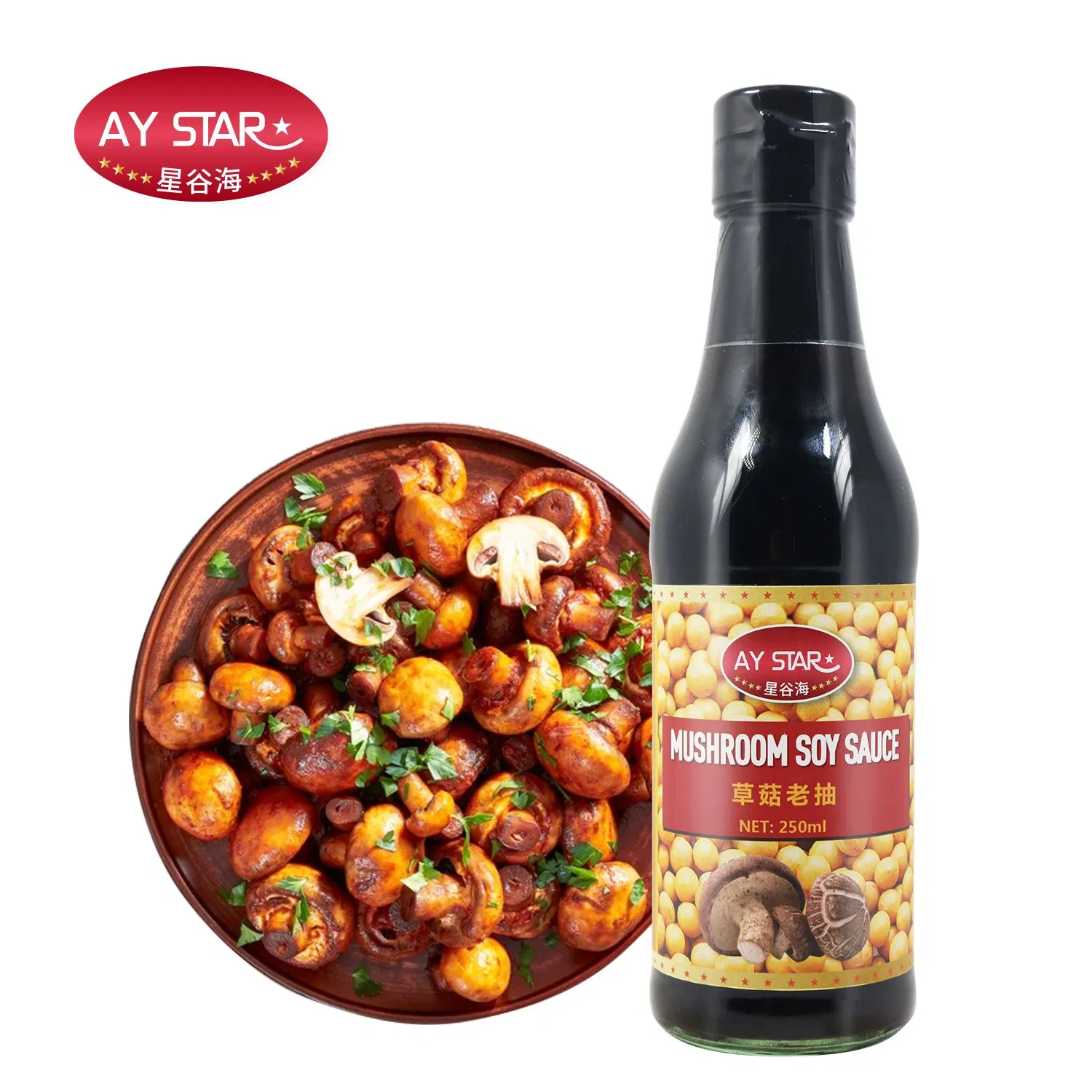 Traditional Glass Bottle Superior Shiitake Halal Mushroom Dark Soy Sauce