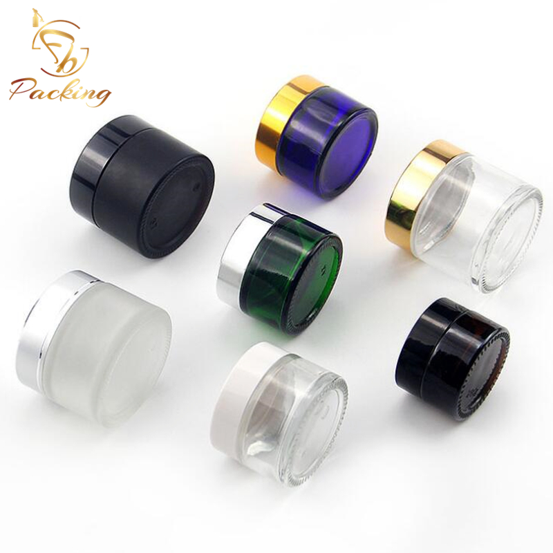 10g 15g 20g 30g 50g 100g Colored Clear Amber Blue Green Black Frosted Cosmetic Jar with Shiny Gold Silver Caps for Cosmetic Cream