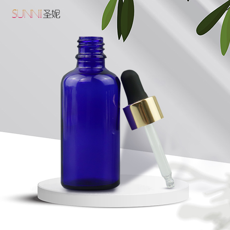 50ml blue Glass Drop Scrum Bottle with Gold Dropper