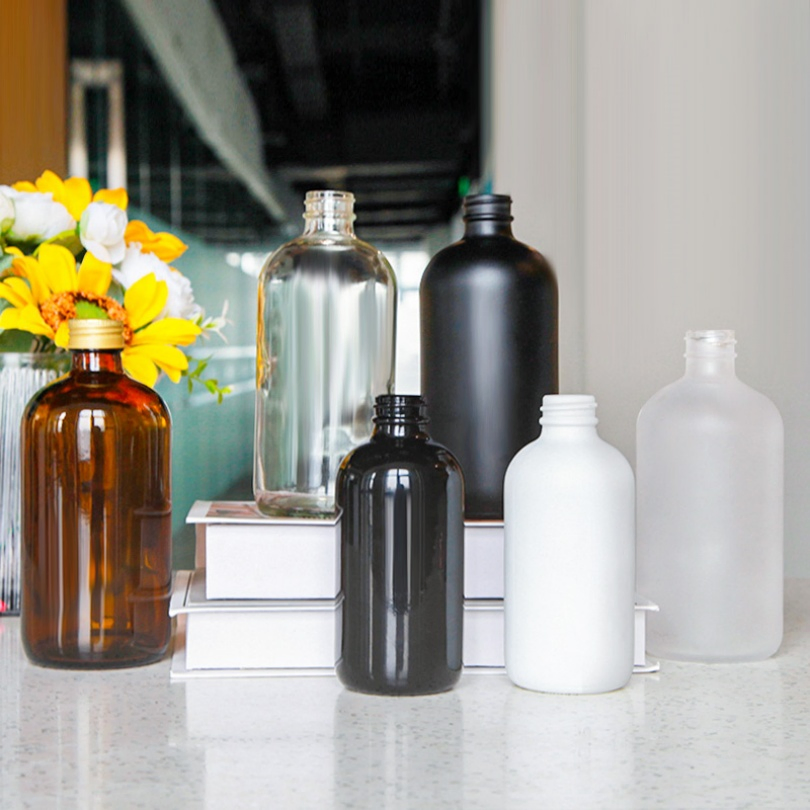 White Food Grade Empty Boston Round Glass Essential Oil Storage Rubber Dropper Bottle